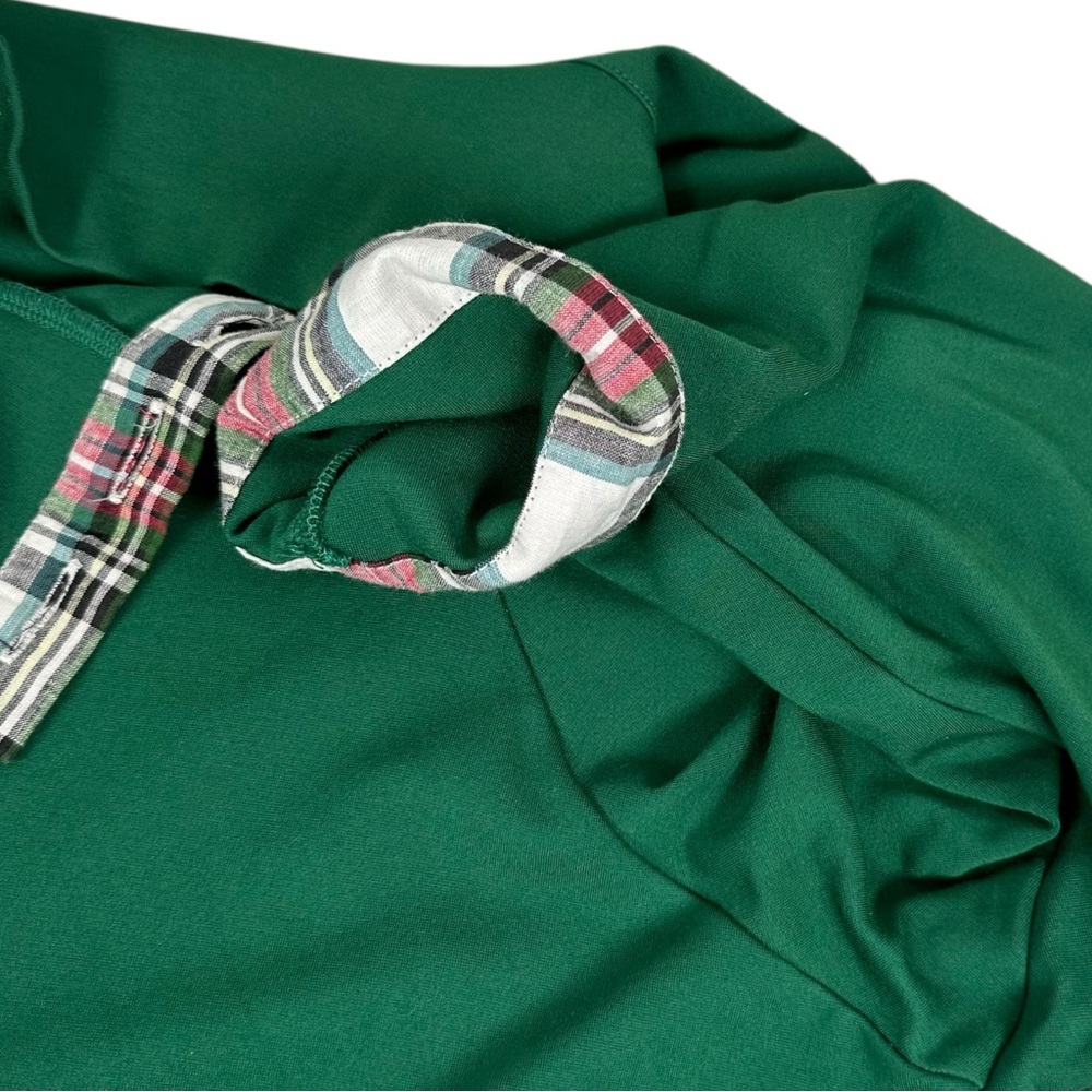Holly Shae Emerald Green Plaid Trim Holiday Preppy 3/4 Sleeve Top Women Size S/M - Picture 5 of 8